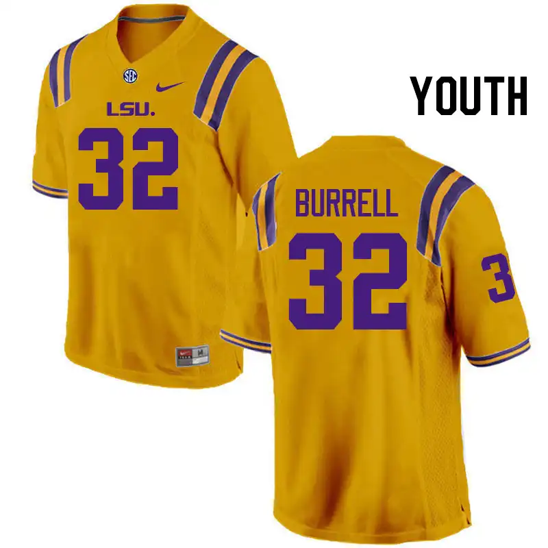 Youth LSU Tigers Aeron Burrell #32 Gold NCAA Football Jersey